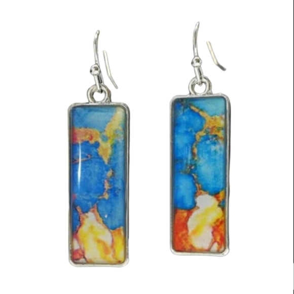 Fashion Jewelry Other - Marble Abstract Pattern Earrings Stained Glass Look